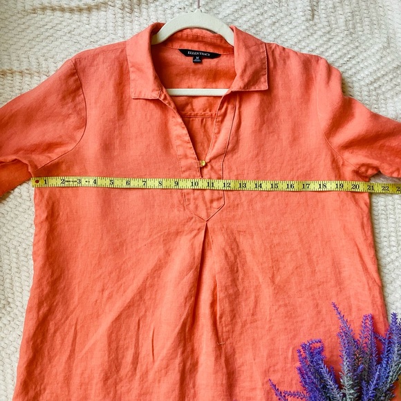 Ellen Tracy orange linen blouse SIZE M - Picture 9 of 11